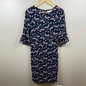 Boden Delia Dress Size 4 Floral Fluted Sleeves Work Office Career Blue Pink